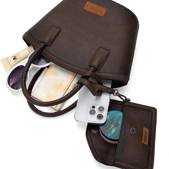 Leather Small Tote Bag with Wallet Women Crossbody Purse Handbag for Occasion - Picture 6 of 6